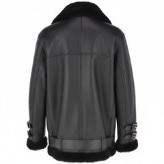 Women Black Sheepskin Aviator Biker Jacket Oversized Winter Fit - RXD Leather 00436
