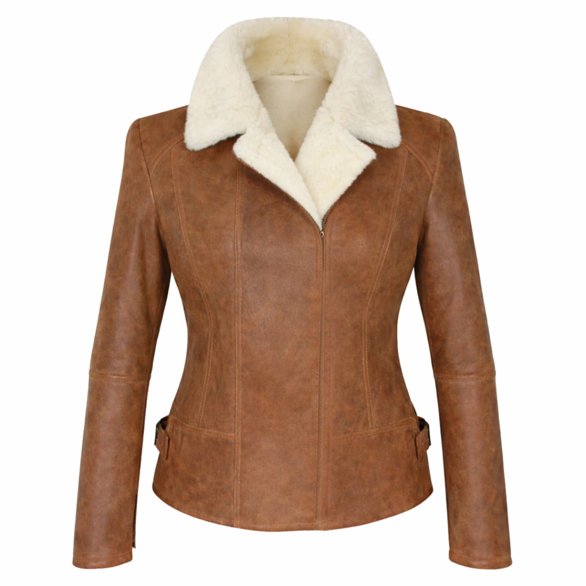 Women’s Sheepskin Aviator Flying Leather Jacket Warm Winter Casual Fit - RXD Leather 00435