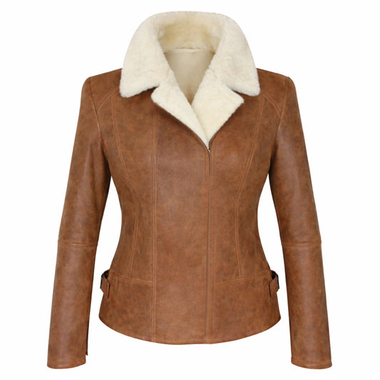 Women’s Sheepskin Aviator Flying Leather Jacket Warm Winter Casual Fit - RXD Leather 00435 2000