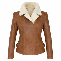 Women’s Sheepskin Aviator Flying Leather Jacket Warm Winter Casual Fit - RXD Leather 00435