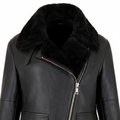 Women Black Sheepskin Aviator Biker Jacket Oversized Winter Fit - RXD Leather 00436 