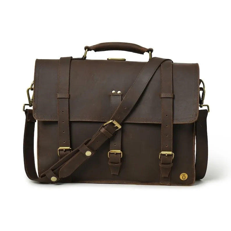 Vintage Leather Laptop Bag Multi Pocket Messenger Bag - RXD Leather 00045