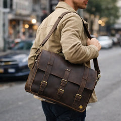 Vintage Leather Laptop Bag Multi Pocket Messenger Bag - RXD Leather 00045