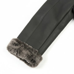 Women's Black Sheepskin Leather Shearling Faux Fur Lined Coat Jacket - RXD Leather 00184