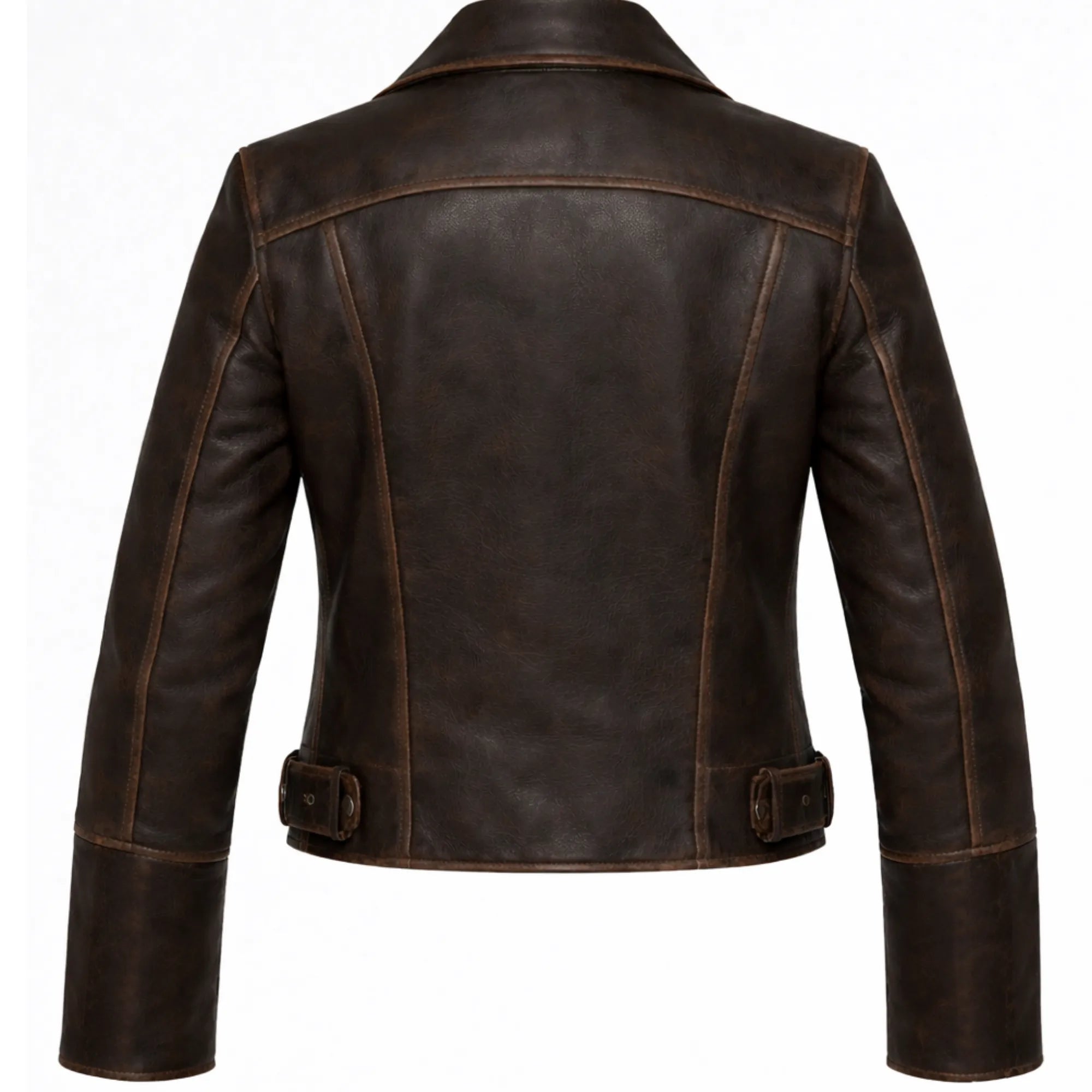 Women's Brown Distressed Faux Leather Biker Jacket Moto Style - RXD Leather 00322 