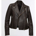 Women's brown distressed faux leather biker jacket – RXD Leather