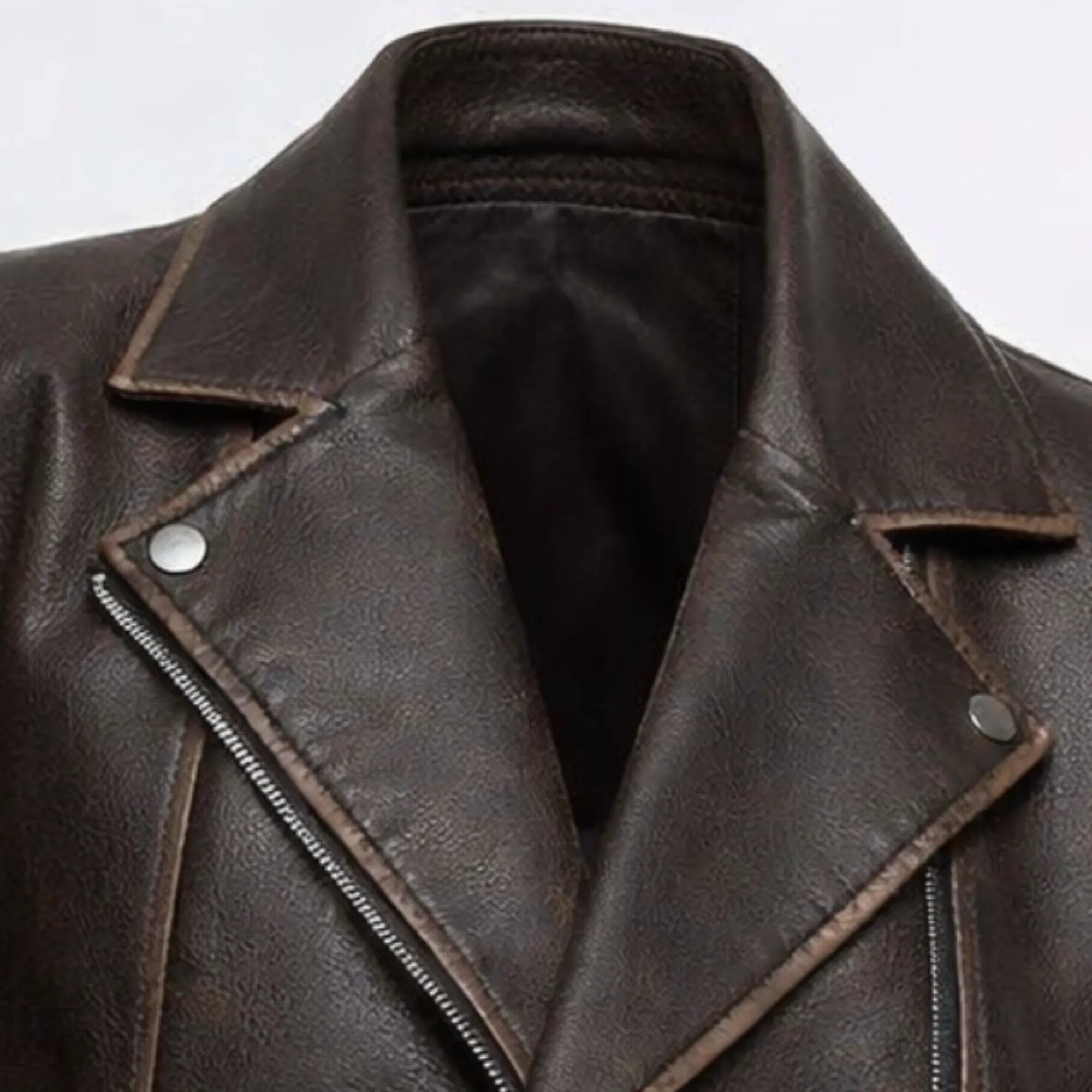 Women's Brown Distressed Faux Leather Biker Jacket Moto Style - RXD Leather 00322 