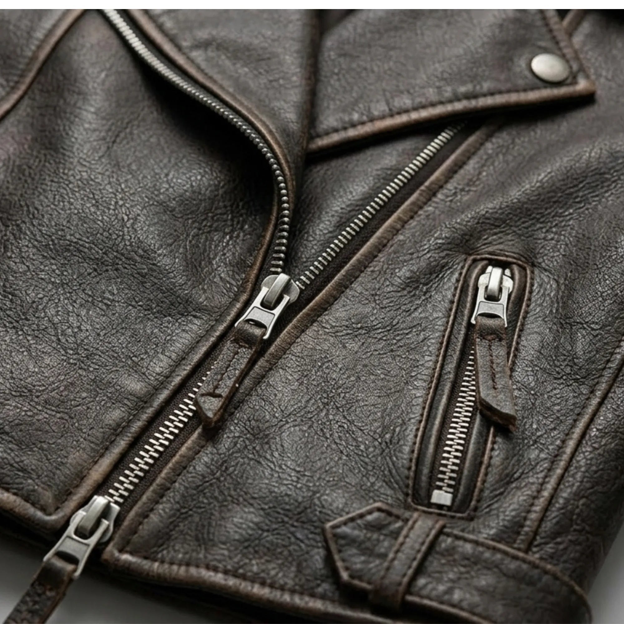 Women's Brown Distressed Faux Leather Biker Jacket Moto Style - RXD Leather 00322 