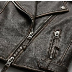 Women's Brown Distressed Faux Leather Biker Jacket Moto Style - RXD Leather 00322 