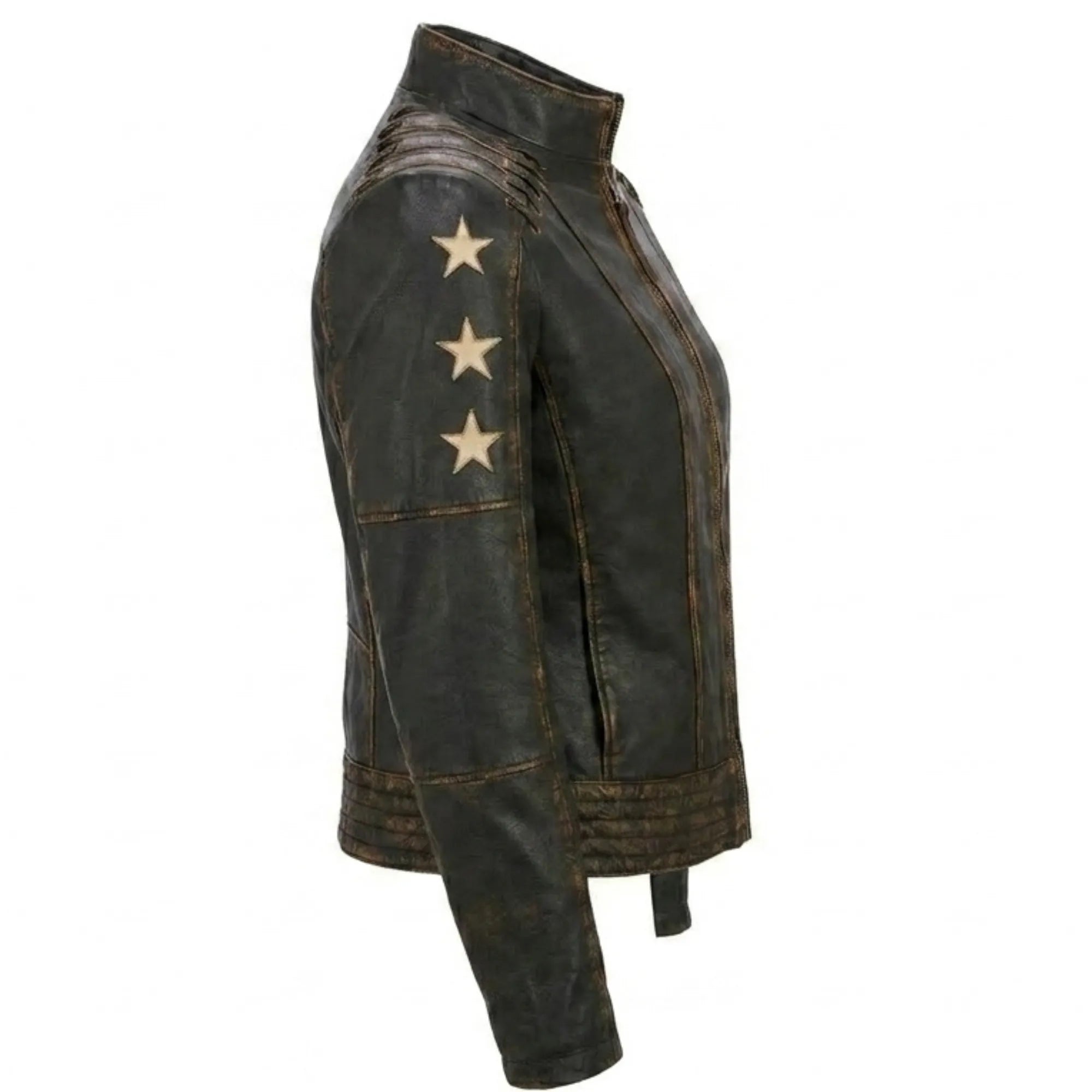Women Distressed Brown Leather Biker Jacket Slim Fit Biker Style - RXD Leather 00323 