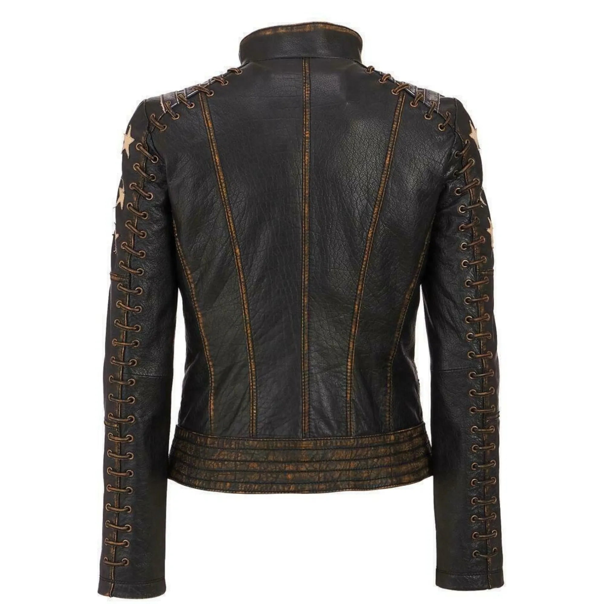 Women Distressed Brown Leather Biker Jacket Slim Fit Biker Style - RXD Leather 00323 