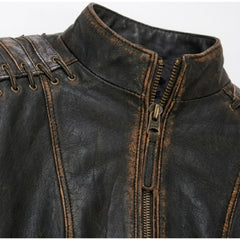 Women Distressed Brown Leather Biker Jacket Slim Fit Biker Style - RXD Leather 00323 