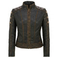 Women's distressed brown leather biker jacket – RXD Leather