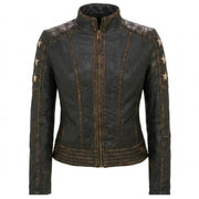 Women's distressed brown leather biker jacket – RXD Leather