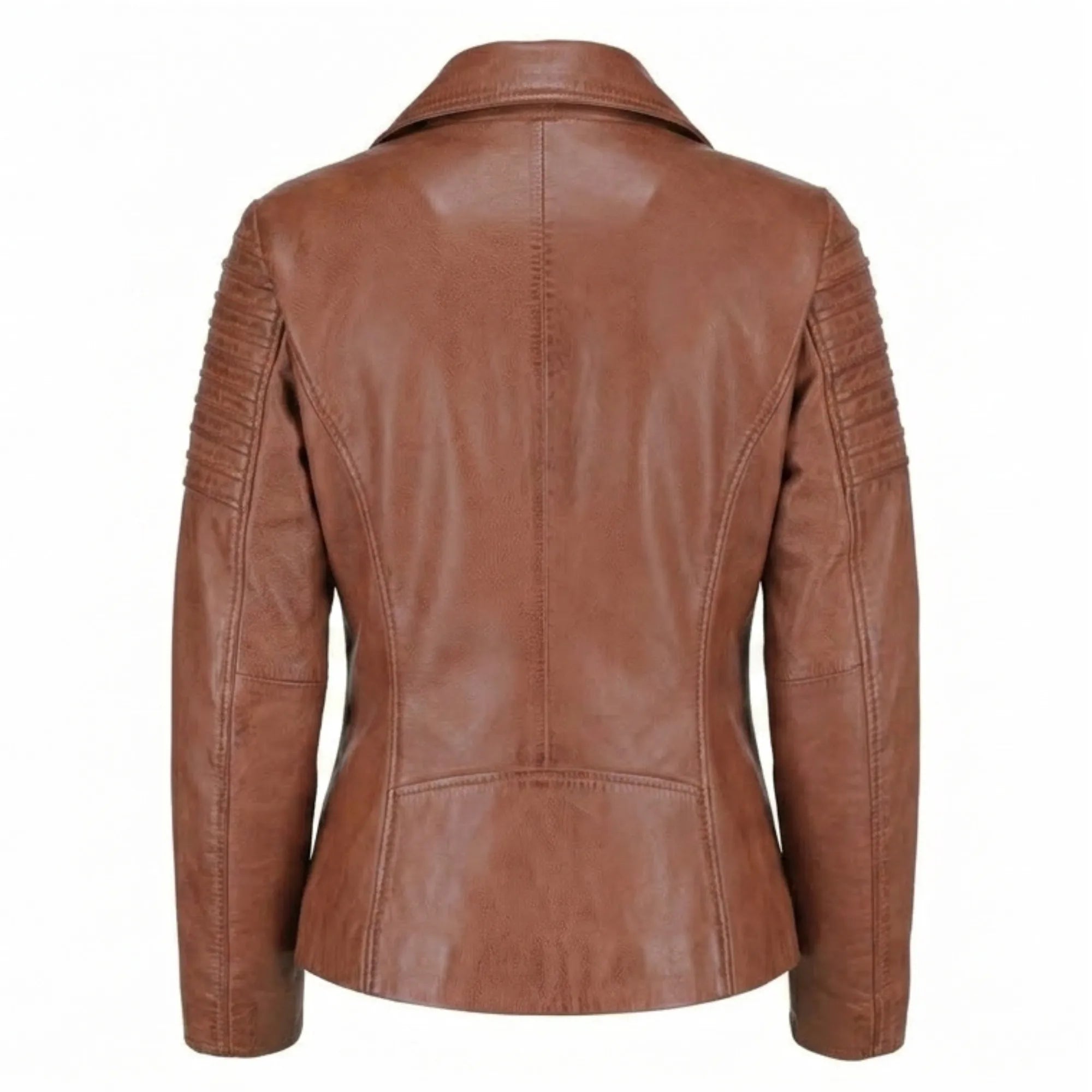 Women's Distressed Brown Lambskin Biker Jacket Slim Moto Style - RXD Leather 00319 