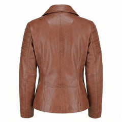 Women's Distressed Brown Lambskin Biker Jacket Slim Moto Style - RXD Leather 00319 