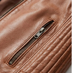 Women's Distressed Brown Lambskin Biker Jacket Slim Moto Style - RXD Leather 00319 