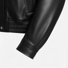 Women's black real leather blouson jacket detail – RXD Leather