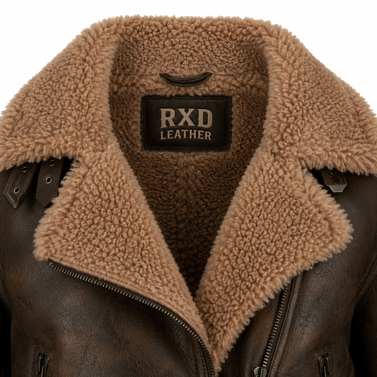 Women's brown shearling cropped jacket styled – RXD Leather