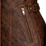 Women's brown shearling leather coat detail – RXD Leather