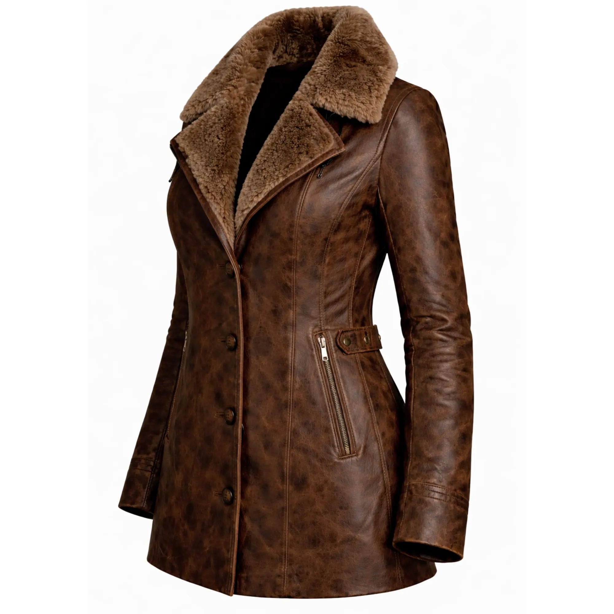 Women's brown shearling leather coat with warm lining – RXD Leather