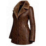 Women's brown shearling leather coat with warm lining – RXD Leather