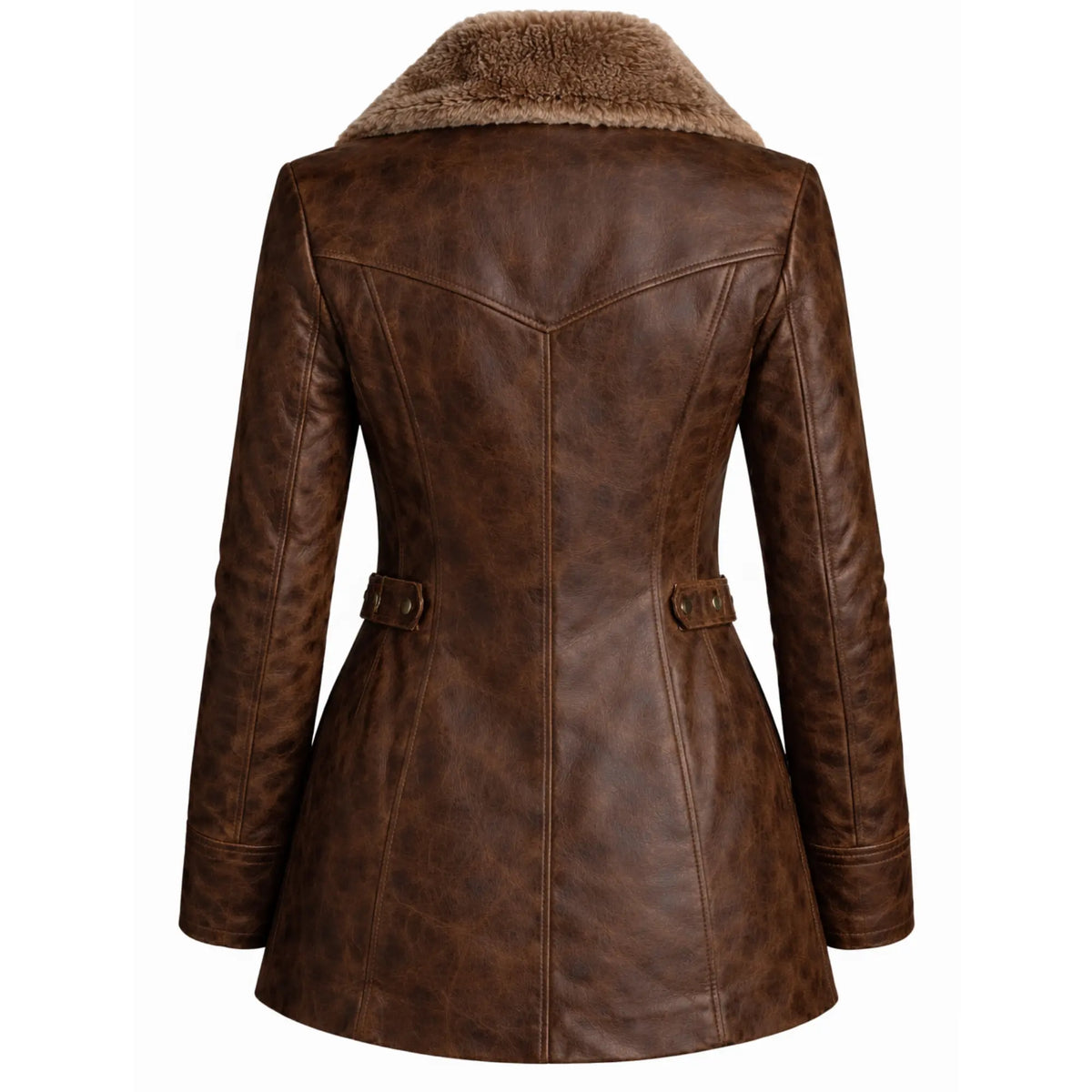 Women's long brown leather winter coat – RXD Leather