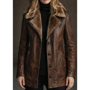Women's brown shearling coat with fur collar – RXD Leather