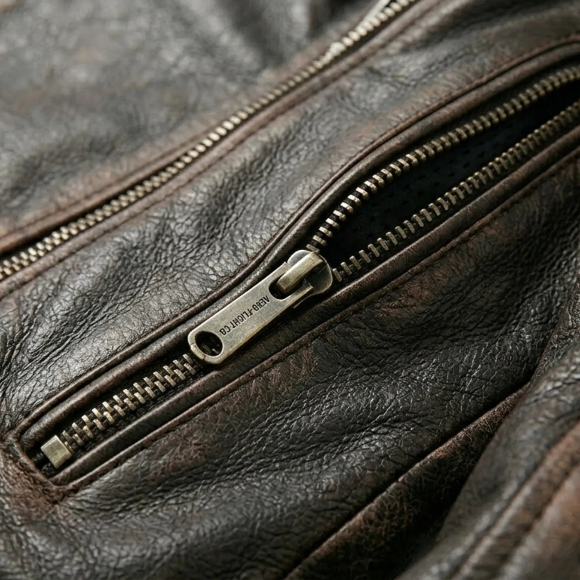Women's vintage brown goatskin biker jacket detail – RXD Leather