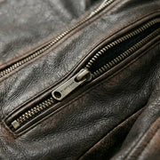 Women's vintage brown goatskin biker jacket detail – RXD Leather