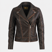 Women's vintage brown goatskin quilted biker jacket – RXD Leather