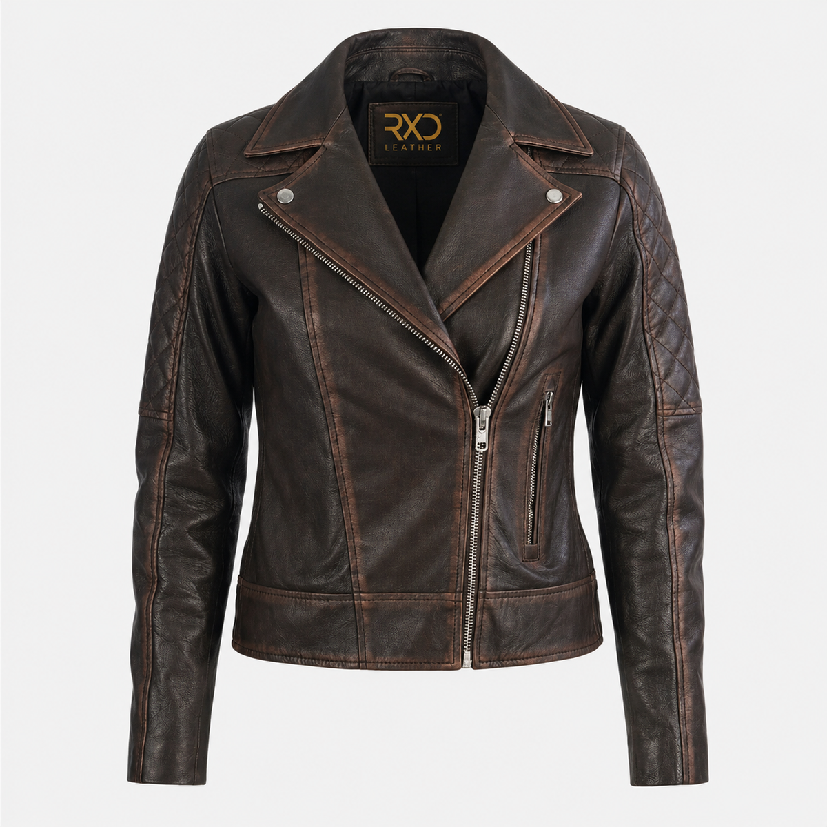 Women's vintage brown goatskin quilted biker jacket – RXD Leather