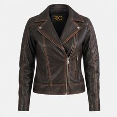 Women's vintage brown goatskin quilted biker jacket – RXD Leather