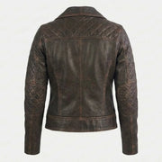 Women's vintage brown biker jacket with notch collar – RXD Leather