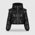 Women's black sheepskin leather cropped puffer jacket – RXD Leather