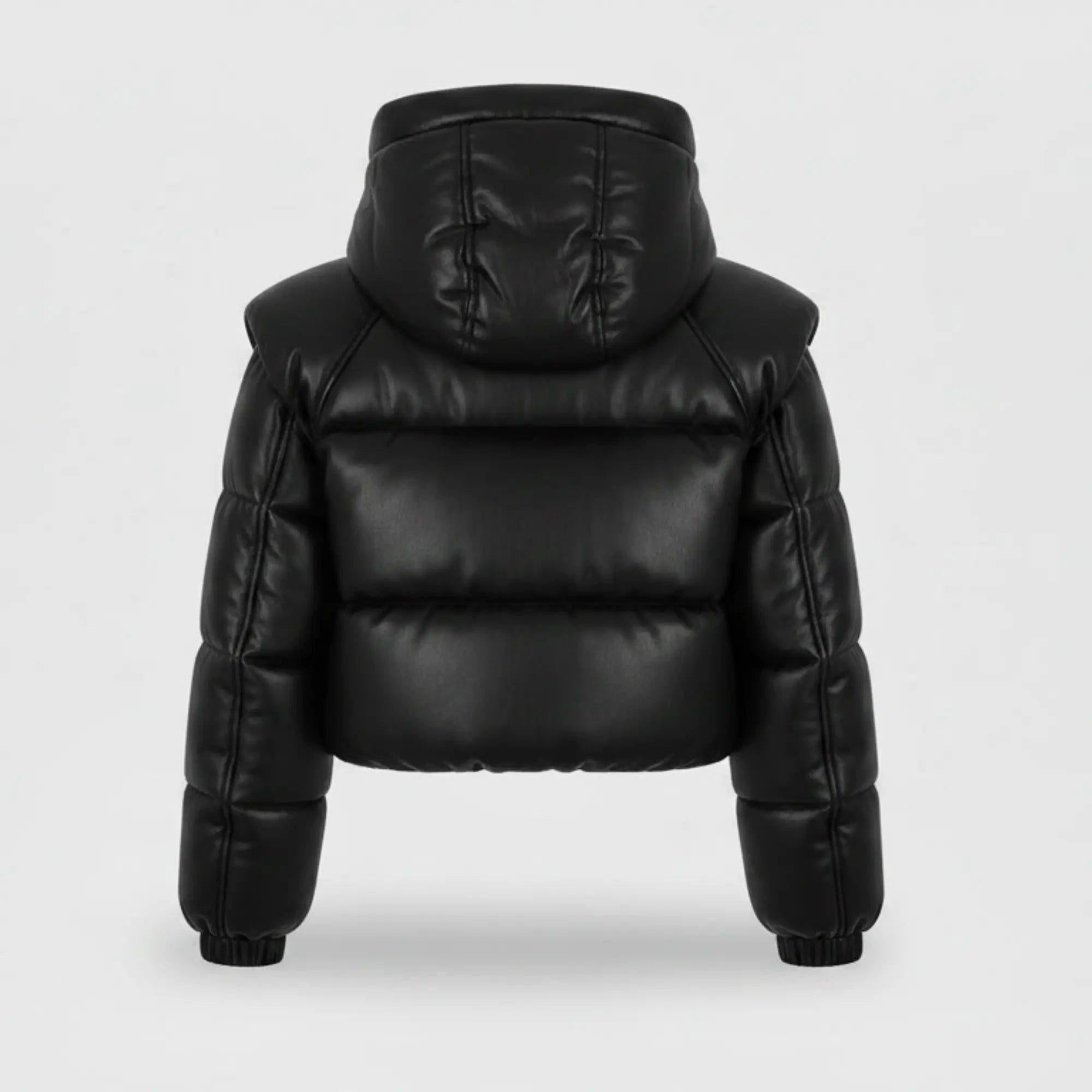 Women’s Black Leather Puffer Jacket Sheepskin Cropped Winter Coat - RXD Leather 00370 