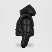 Women's black leather puffer jacket cropped fit – RXD Leather