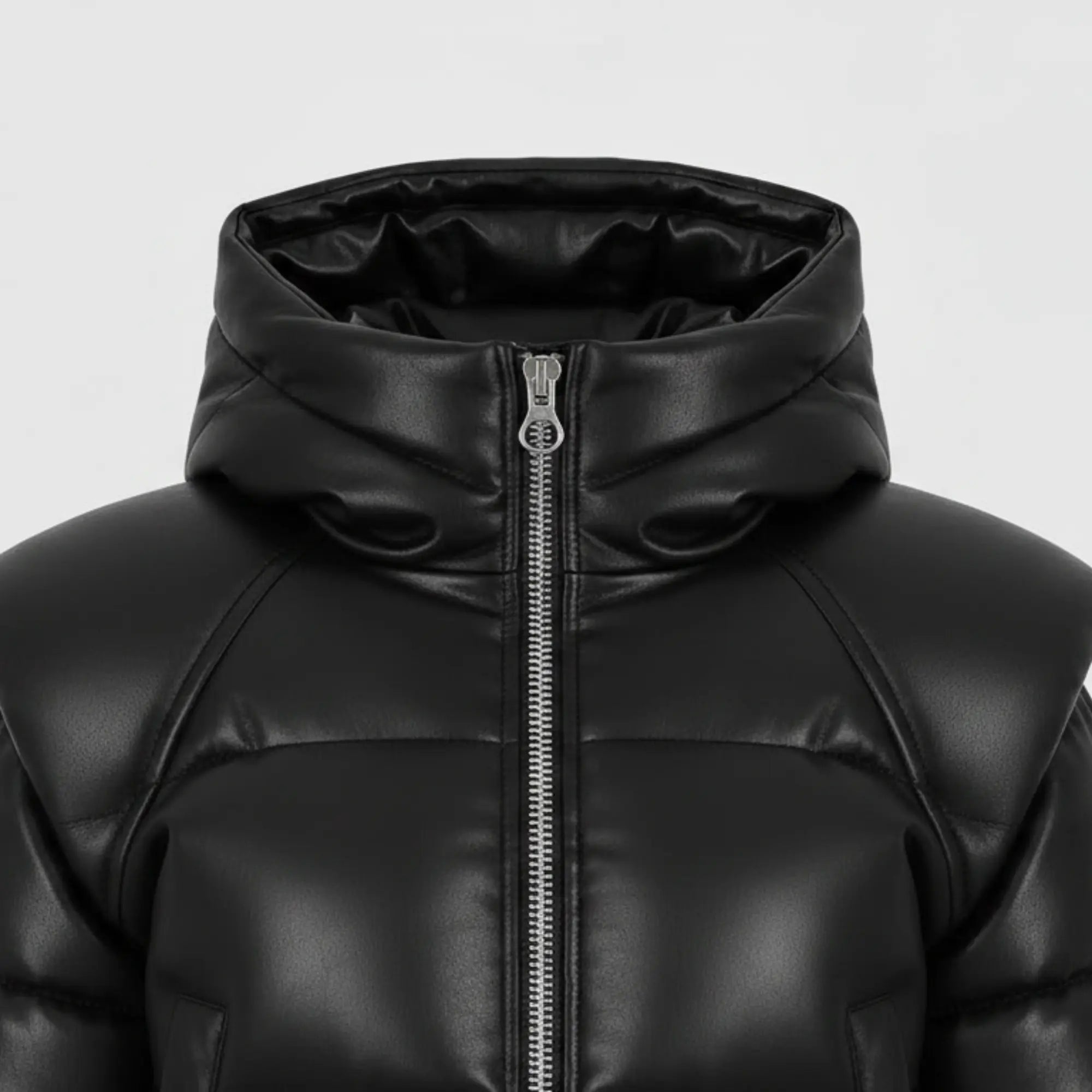 Women’s Black Leather Puffer Jacket Sheepskin Cropped Winter Coat - RXD Leather 00370 