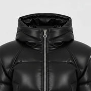 Women's black cropped puffer jacket styled – RXD Leather