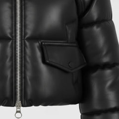 Women’s Black Leather Puffer Jacket Sheepskin Cropped Winter Coat - RXD Leather 00370 