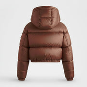Women's chocolate puffer coat with double cuffs – RXD Leather