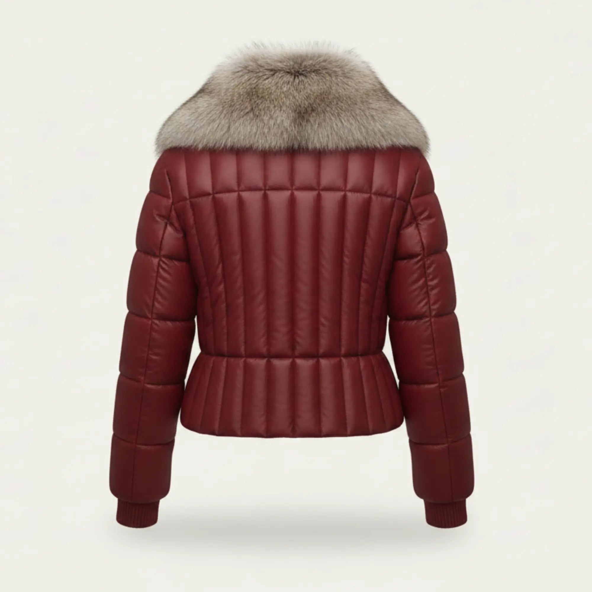 Women Red Leather Puffer Jacket Faux Fur Collar Winter Style Outfits - RXD Leather 00369 