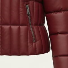 Women Red Leather Puffer Jacket Faux Fur Collar Winter Style Outfits - RXD Leather 00369 