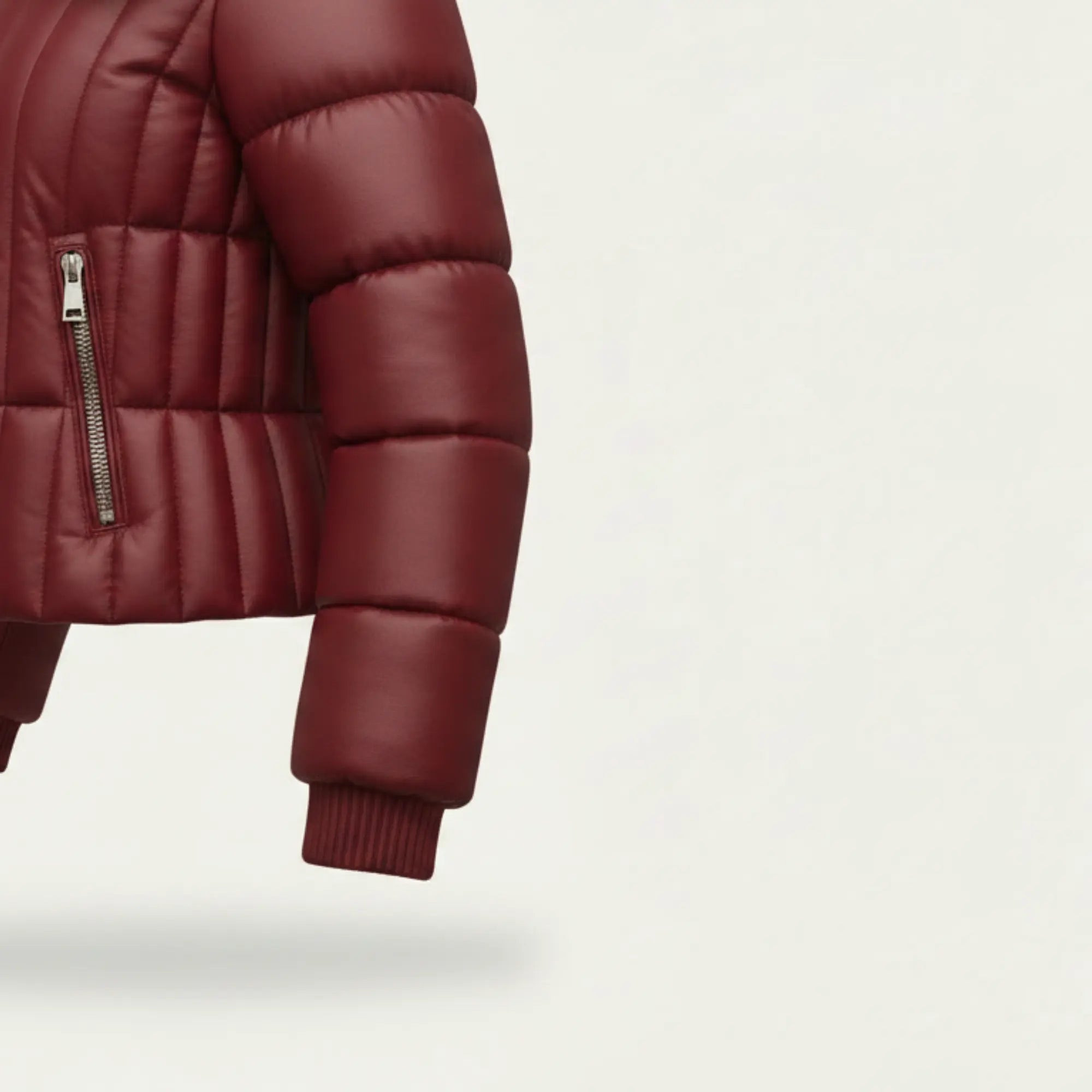 Women Red Leather Puffer Jacket Faux Fur Collar Winter Style Outfits - RXD Leather 00369 