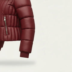 Women Red Leather Puffer Jacket Faux Fur Collar Winter Style Outfits - RXD Leather 00369 
