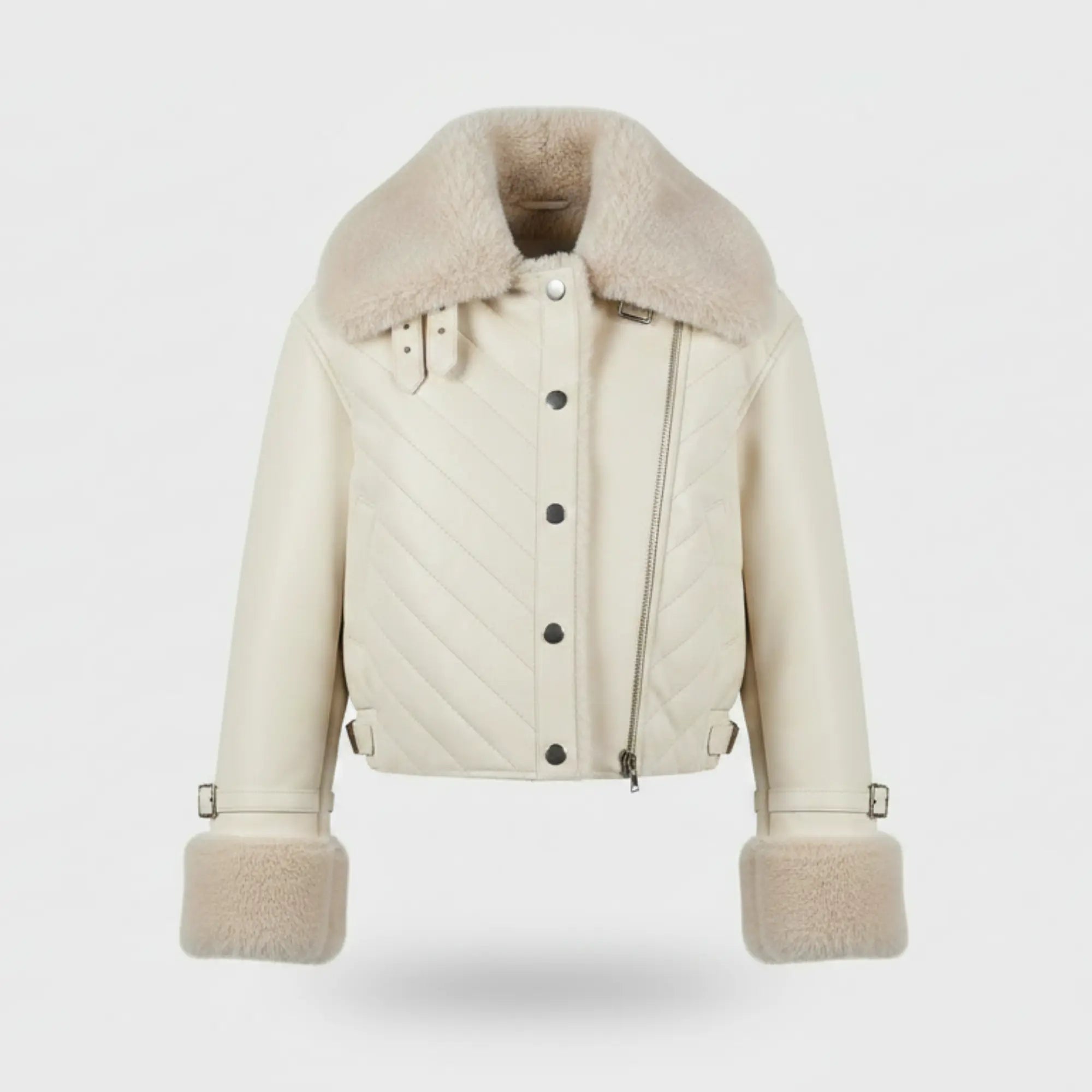 Women's beige faux leather cropped bomber jacket – RXD Leather