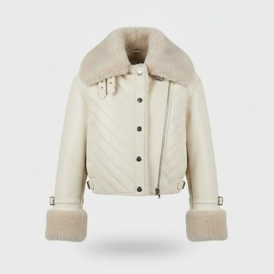 Women's beige faux leather cropped bomber jacket – RXD Leather 2000