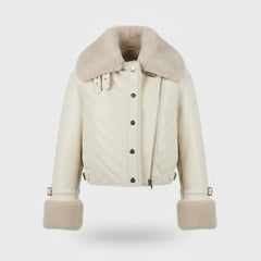 Women's beige faux leather cropped bomber jacket – RXD Leather