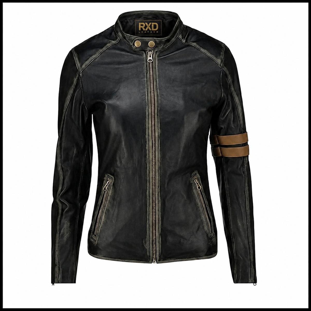 Women's black distressed leather cafe racer jacket – RXD Leather