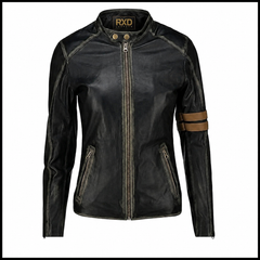 Women's black distressed leather cafe racer jacket – RXD Leather